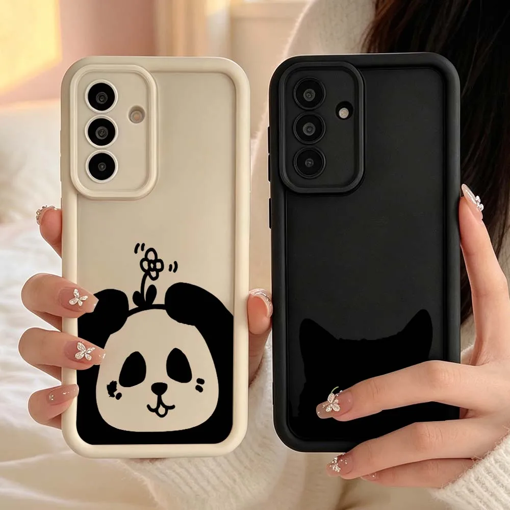 Cartoon Panda Head Flower For Samsung Galaxy A04 M17 A57 A06 A07 A17 A26 A36 A14 A15 A16 Eye Ladder Phone Case Gift