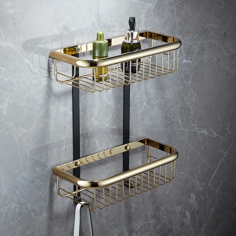 bathroom Corner Shelf Gold and Black  bathroom shelves Brass bathroom Storage Organizier shampoo holder bathroom holder