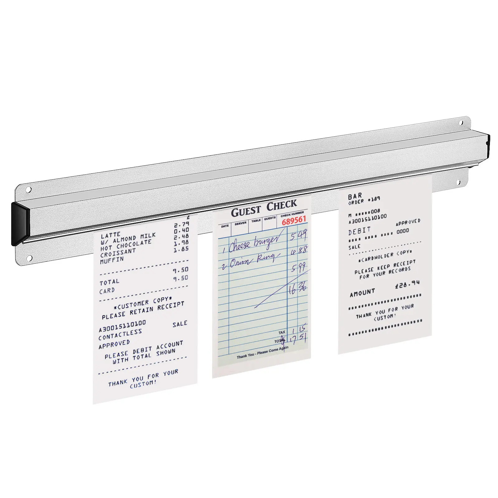 Kitchen Order Holder Metal Adhesive Ticket Holder Strip for Restaurant Receipt Organization Wall Mounted Order Grabber