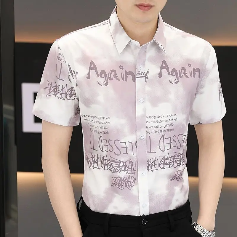 2025 Summer Short-sleeved Shirt for Men Thin Korean Style Cardigan Casual Free Iron Silk Top