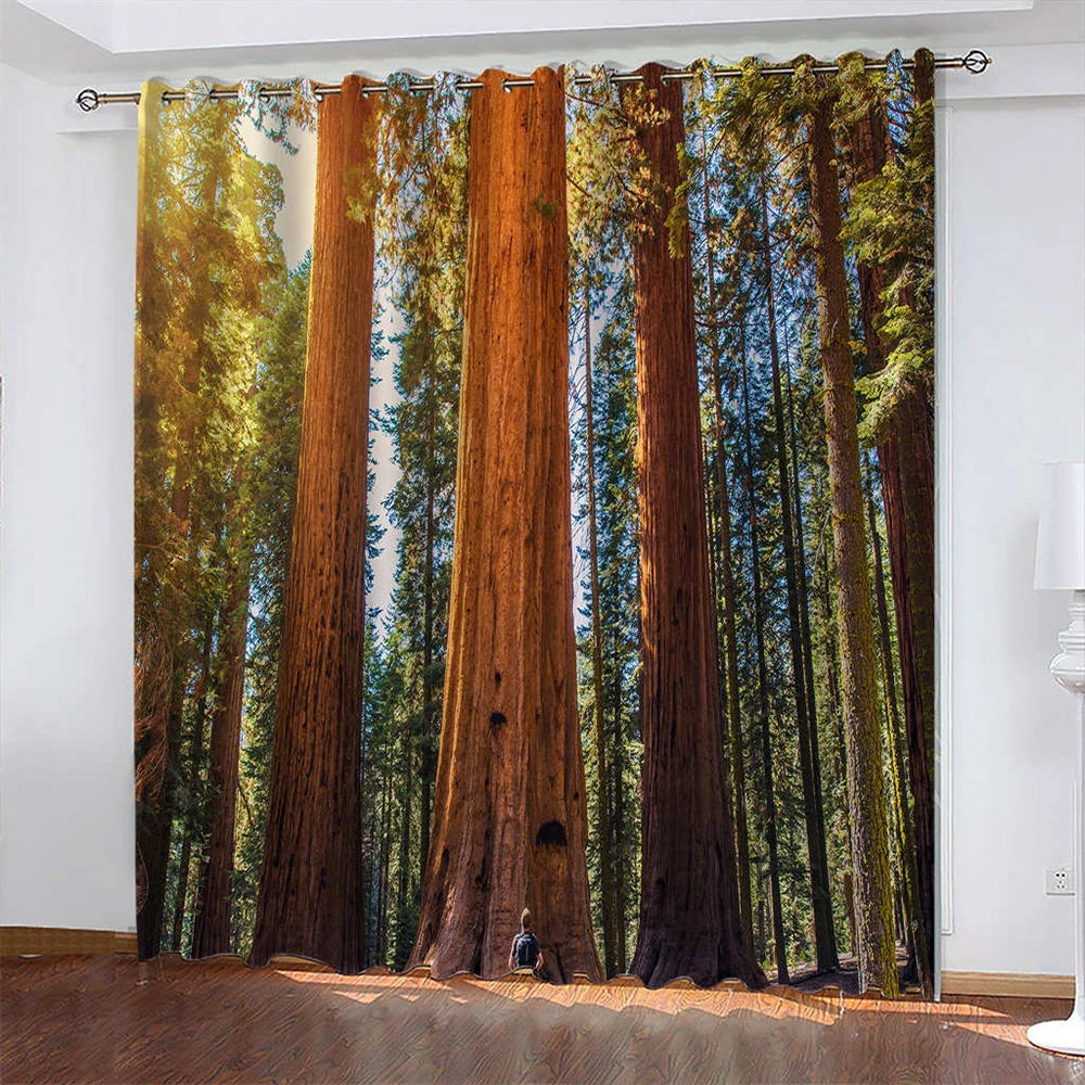 

Forest 3D Print Curtain Biparting Open Blackout Curtain Cortina De Sombra Bedroom Living Room Decoration Green Curtain