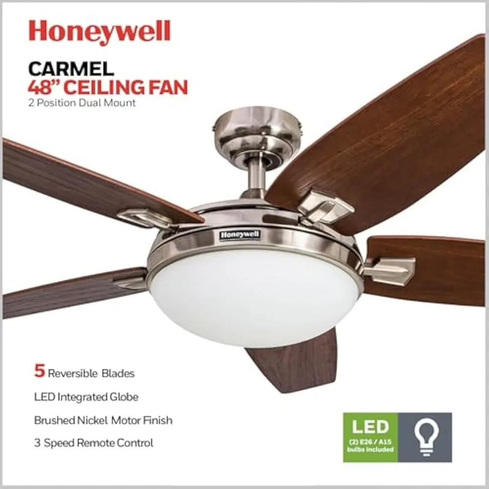 

Carmel Modern 48 Inch Ceiling Fan with Light, Remote Control Fan, LED Indoor Fan with 5 Blades