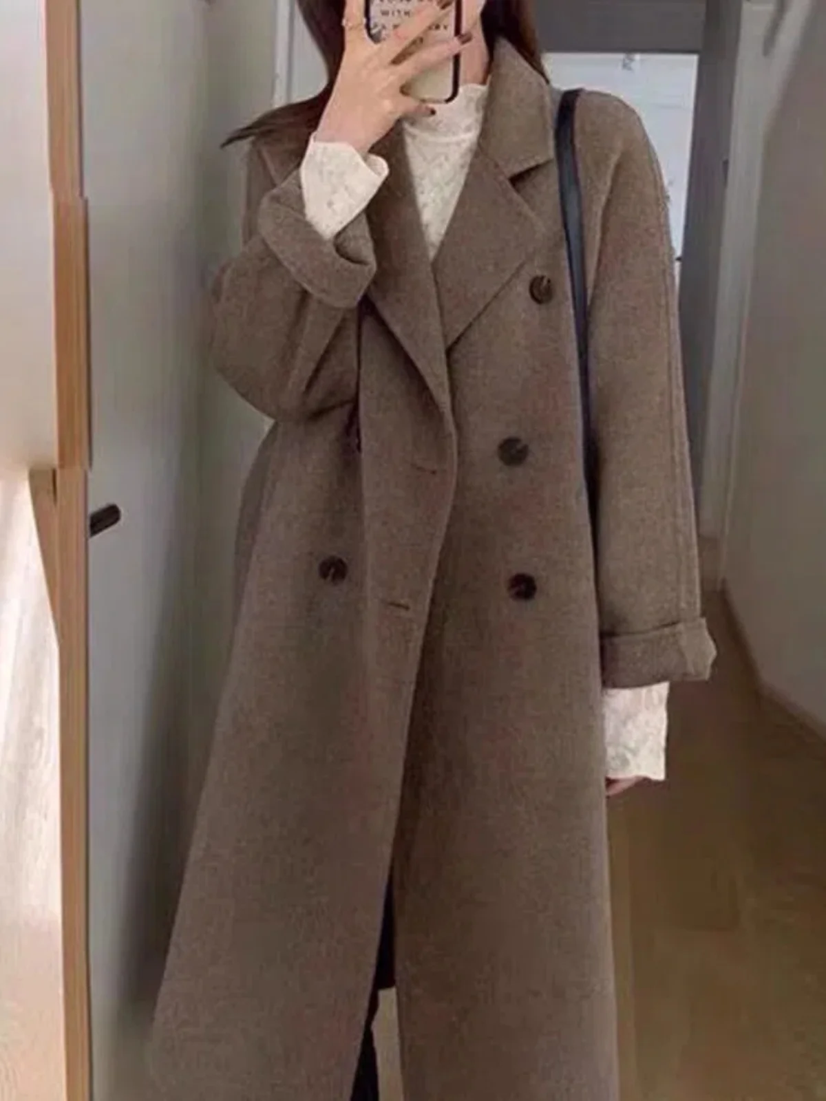 Classic Double-Breasted Woolen Coat Mid-Length Women's Jaet Autumn Winter New Sle Korean Version Straight Cut Long Sve
