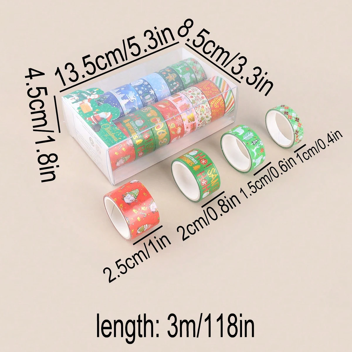 17 rouleaux/boîte, ruban washi bronzant à motif de Noël, adapté au bricolage de fêtes de vacances, cadres photo et cadeaux de décoration de coffrets cadeaux