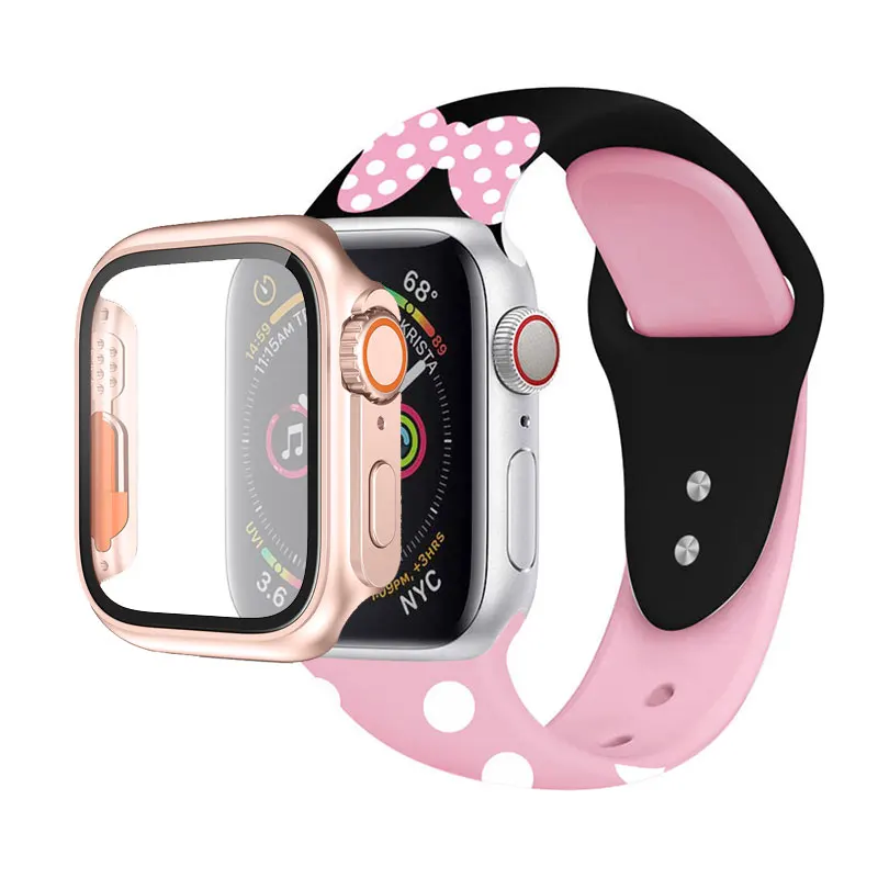 Case+Strap For Apple Watch Band 41mm 40mm 44mm 45mm Tempered Glass Cover Change to Ultra iWatch 8 7 SE 6 5 4 3 Pink Red Band