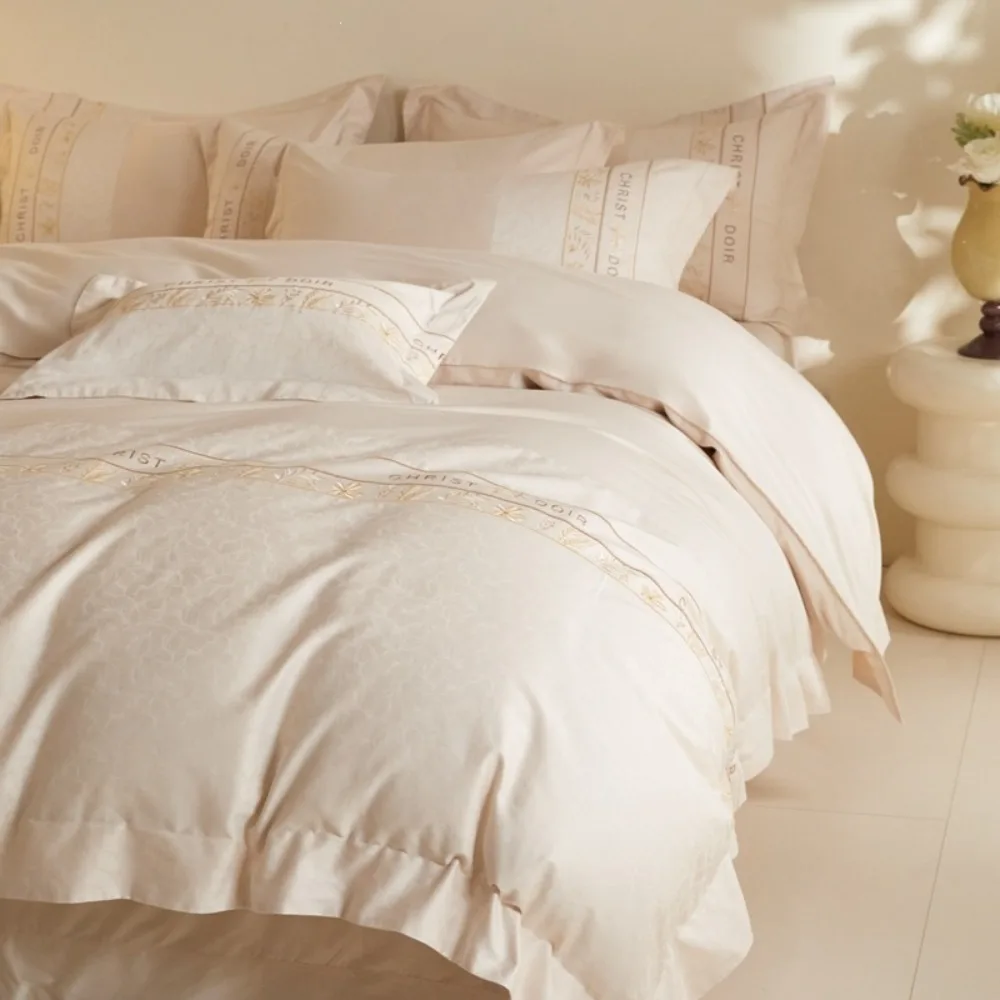 Winter Long-staple Cotton Thickened Jacquard Embroidery Household Quilt Cover Flat/Fitted Bed Sheet Pillowcase Four-piece Set 6