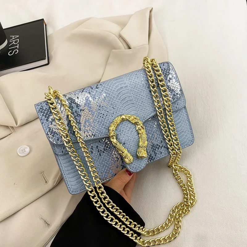 Vintage Luxury Chain PU Fashion Serpentine Shoulder Bags For Women Crossbody Mobile Wallet Handbag сумка женская 가방  bolsas