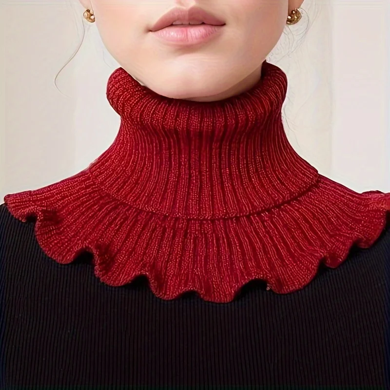 Modischer schwarz-weiß gestrickter Schal mit falschem Halsausschnitt – weich, dick und warm, mit elegantem Rüschenkanten-Design für Damen