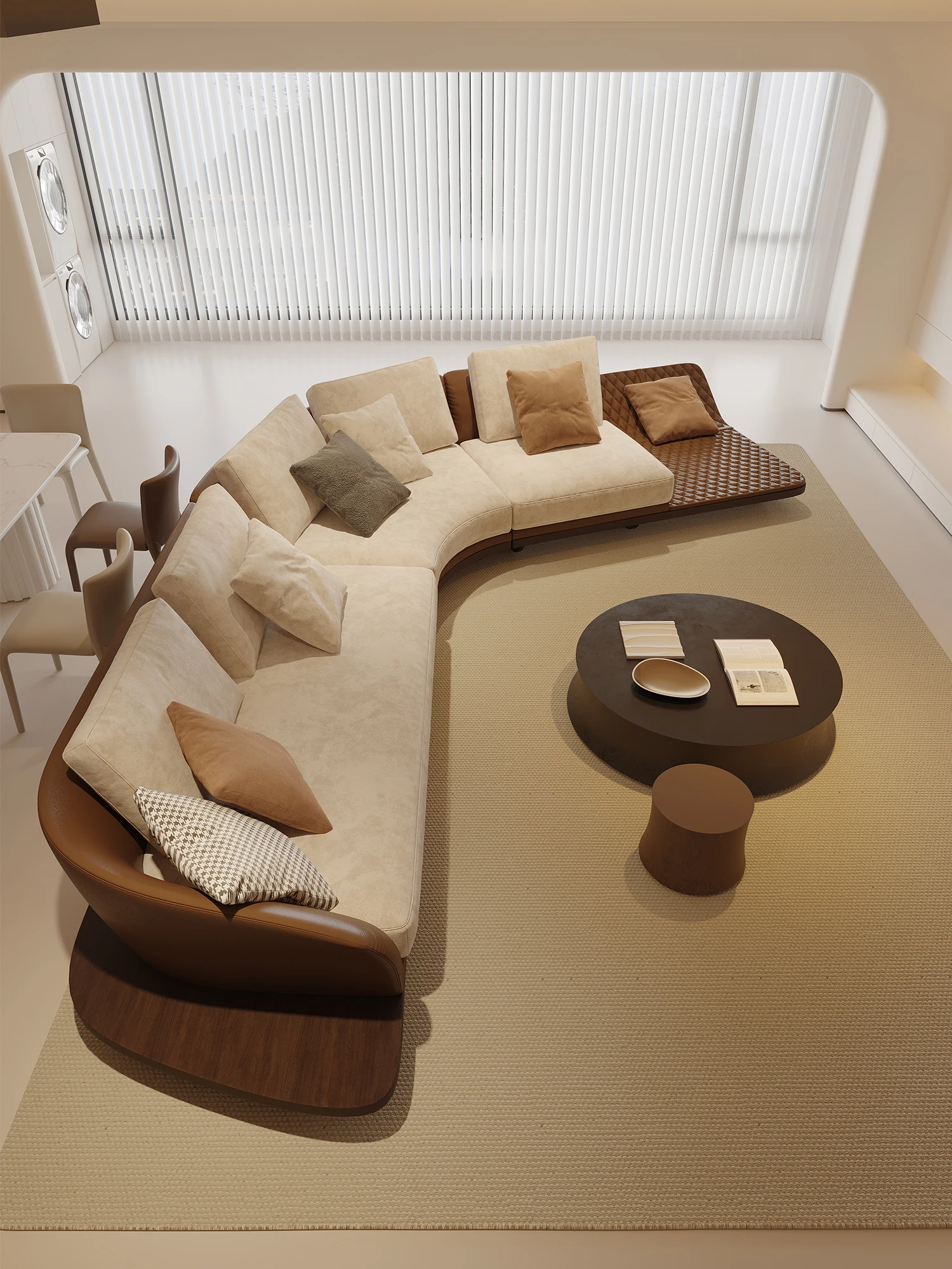 Irregular Shaped Corner Sofa L Shaped Leather Fabric Combination Natural Wood Light Luxury High End Living Room Furniture