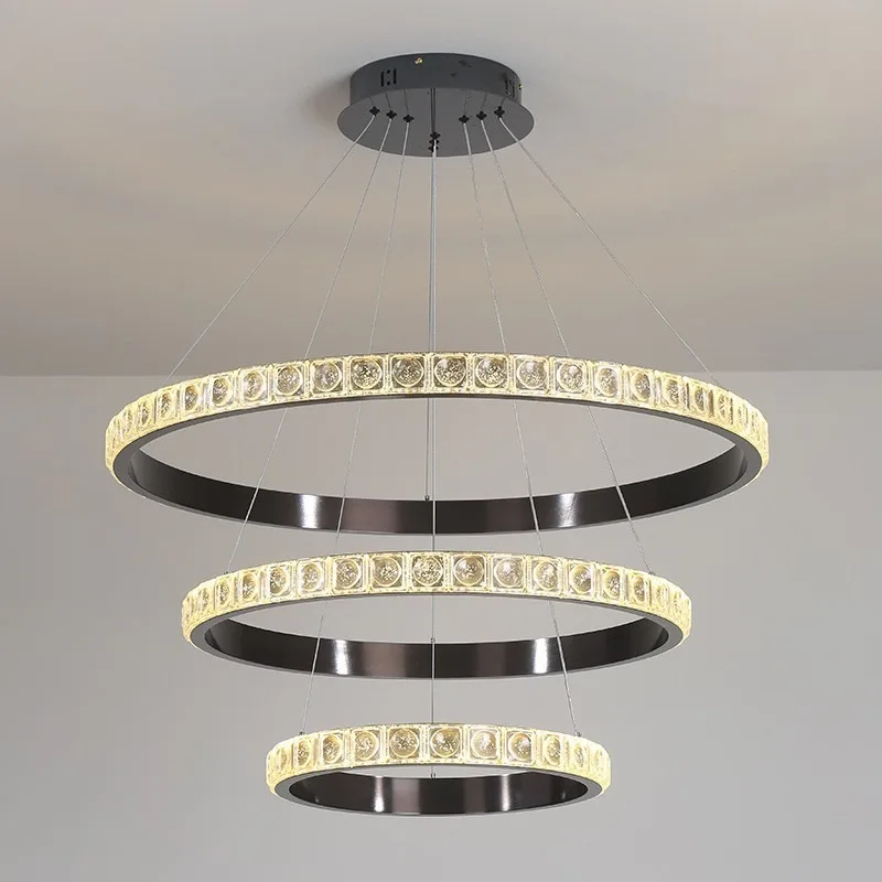 Lampadario da soggiorno ad anello Nordic light lusso postmoderno semplice creativo cristallo quadrato