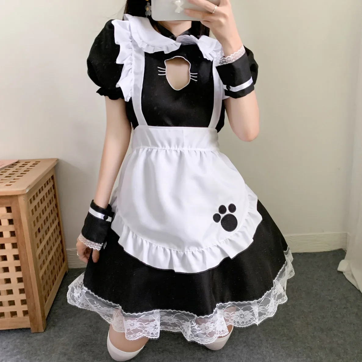 Sexy Black Cat Girl Women Fantasy French Maid Outfit uomo Gothic Sweet Lolita Dress Anime Cosplay Costume Plus Size XXXL XXXXL