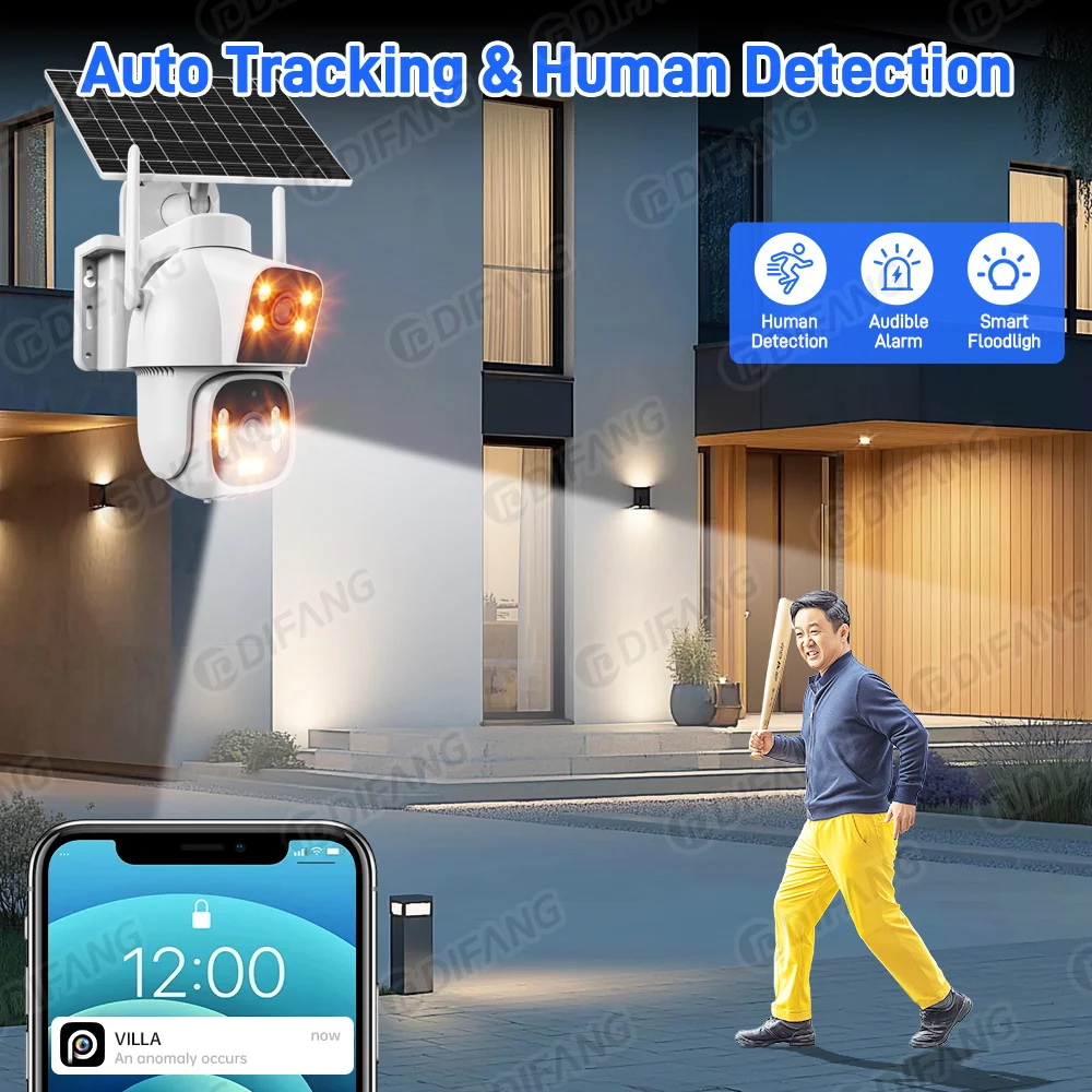 5K 10MP  Dual Lens Solar Security Camera Outdoor WiFi 4G Wireless CCTV Surveillance IP Cam for SIM Card Waterproof Night Vision