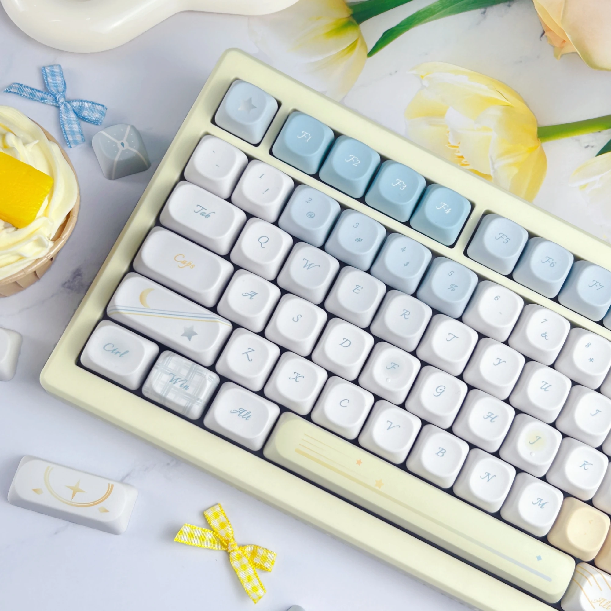 MAIMOOO Korean Russian Thai Keycap MOA Cherry Stars and Sea Yellow Blue Gradient PBT Cute Keycaps for Mechanical Keyboard Gifts - view 3