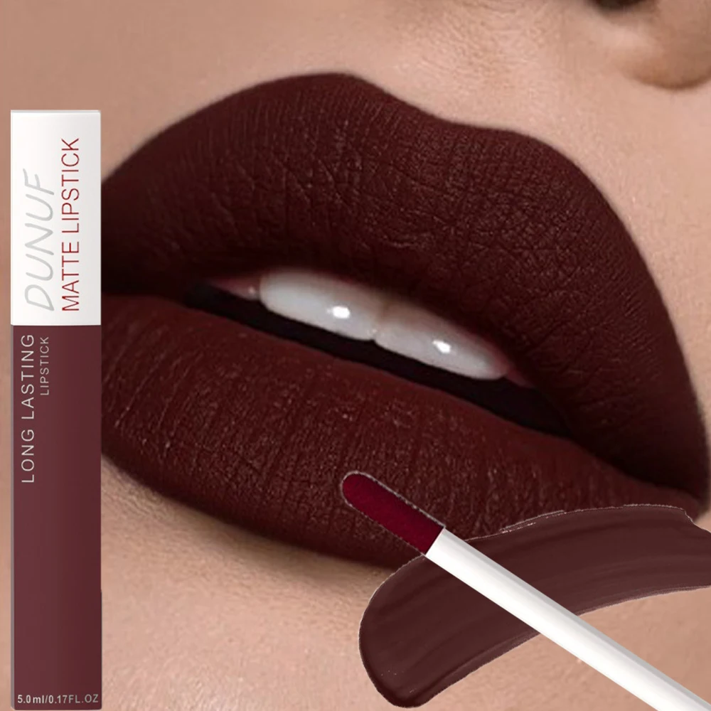 Deep Chocolate Red Liquid Lipstick Waterproof Highly Pigmented Soft Velvet Matte Smooth Application Non Drying Lip Cream Makeup