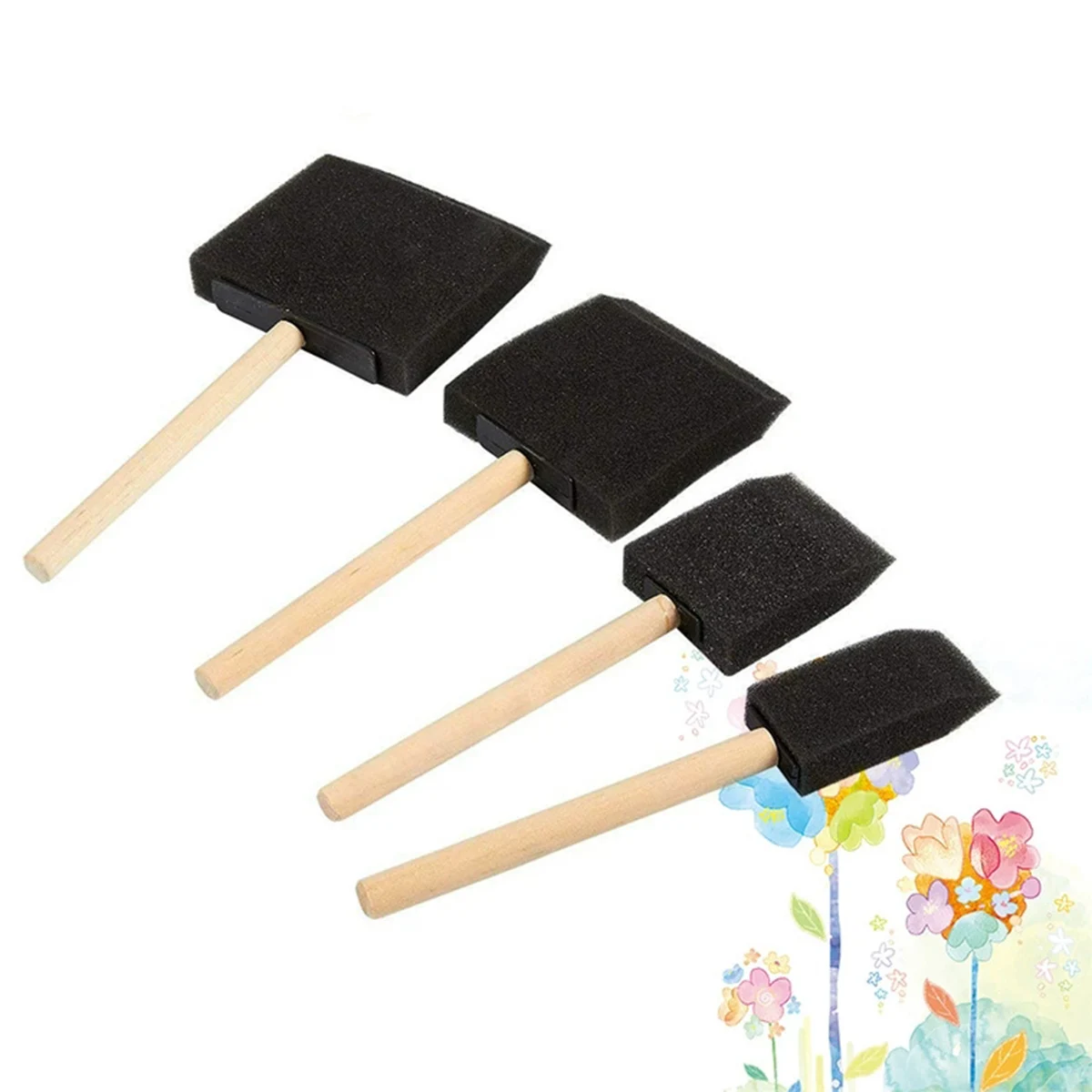 4Pcs Sponge Brush Wooden Handle Watercolor Sponge Paint Brush, Oil Stain Art Craft Painting Drawing for kids