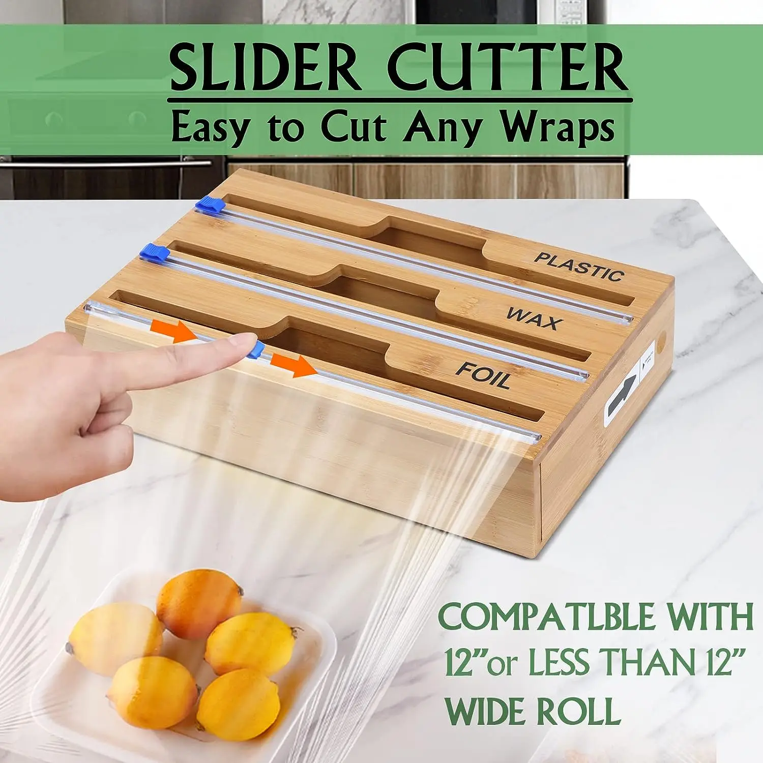 1pc Cling Film Cutter Minimalist Wall Mounted Wooden Kitchenware Multi Compartment Multi Layer Hidden Scratchers Two Way Cutter