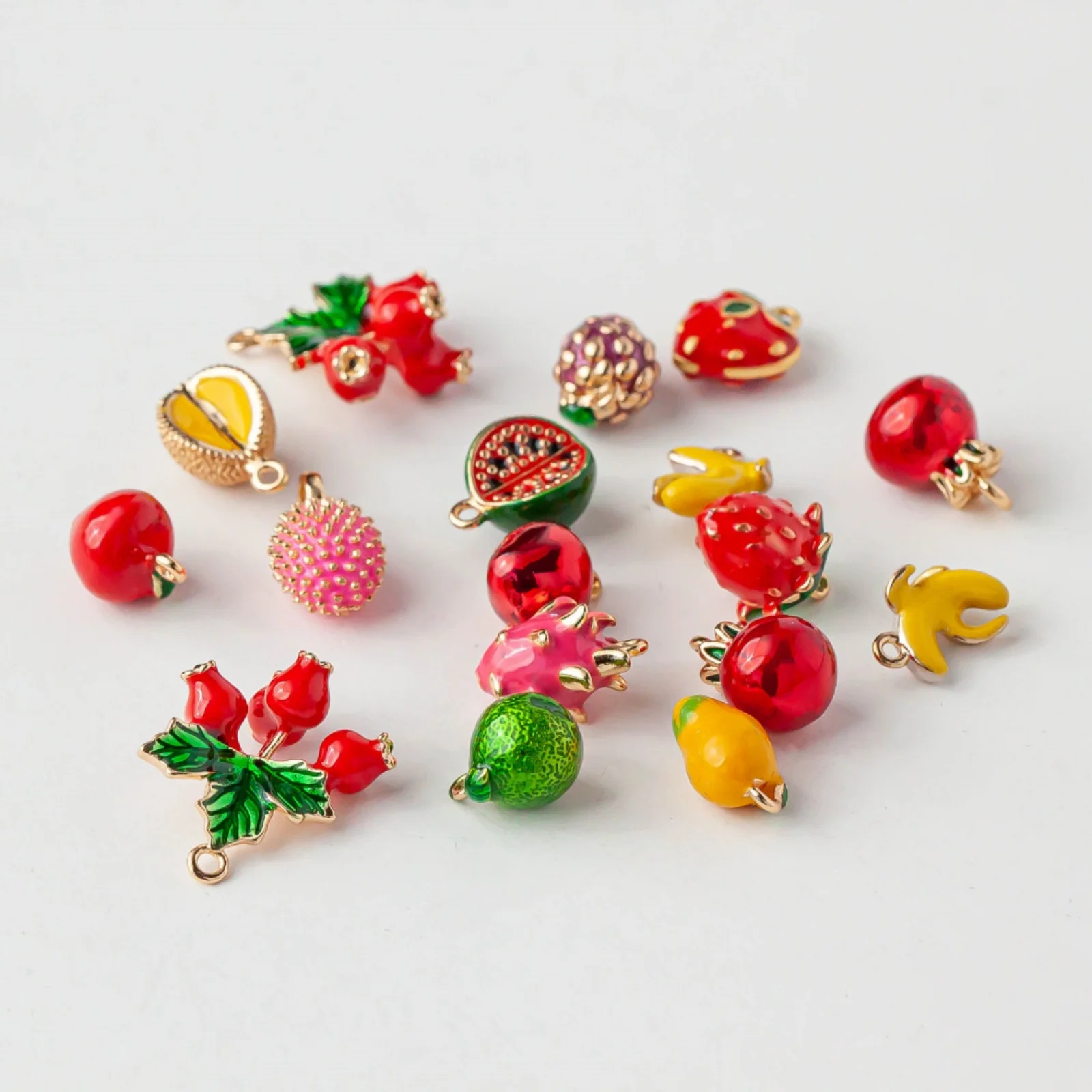 2pcs Brass Charms Gold Color Fruit Orange Cherry Strawberry Multicolor Enamel Pendants For Women DIY Earrings Jewelry Findings