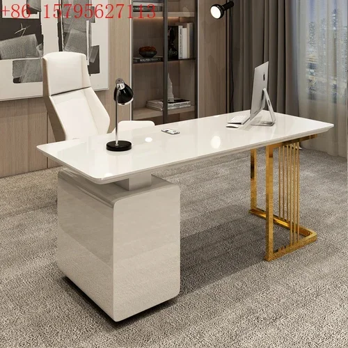 

02Light Luxury Small Apartment Desk White Paint Desk Simple Style Modern Consulting Computer Desk
