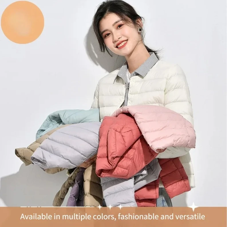 

2025 Winter Women's Lightweight Down Jacket Round Neck Liner Warm Plus Size Coat Autumn Winter Commuter Outerwear
