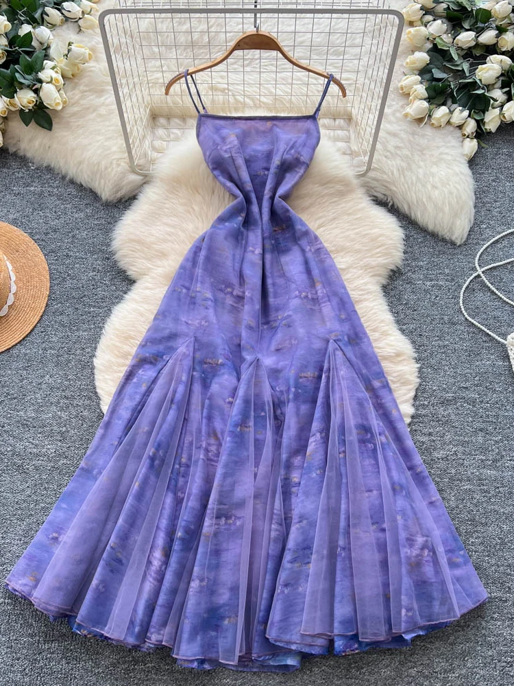 

Женская расклешенная длинная юбка в стиле ретро Vaion Sle Dr Pure Desire с открытыми плечами и тюлевой талией, летняя полиэстеровая юбка с высокой талией...