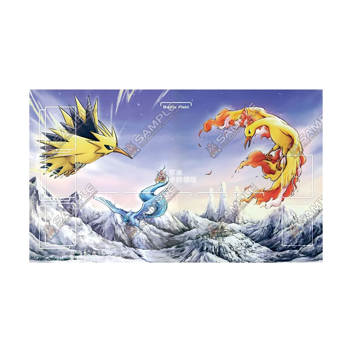 600X350X2Mm Diy Ptcg Moltres Zapdos Card Battle Mat Ptcg Articuno Single Player Board Game Card Duel Plate Battle Gift Toymat