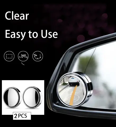 2Pcs Round Frame Convex Blind Spot Mirror Safety Driving Wide-angle 360 Degree Adjustable Clear Rearview Mirror Car Accessories 10 best sales car accessories toyota - №2