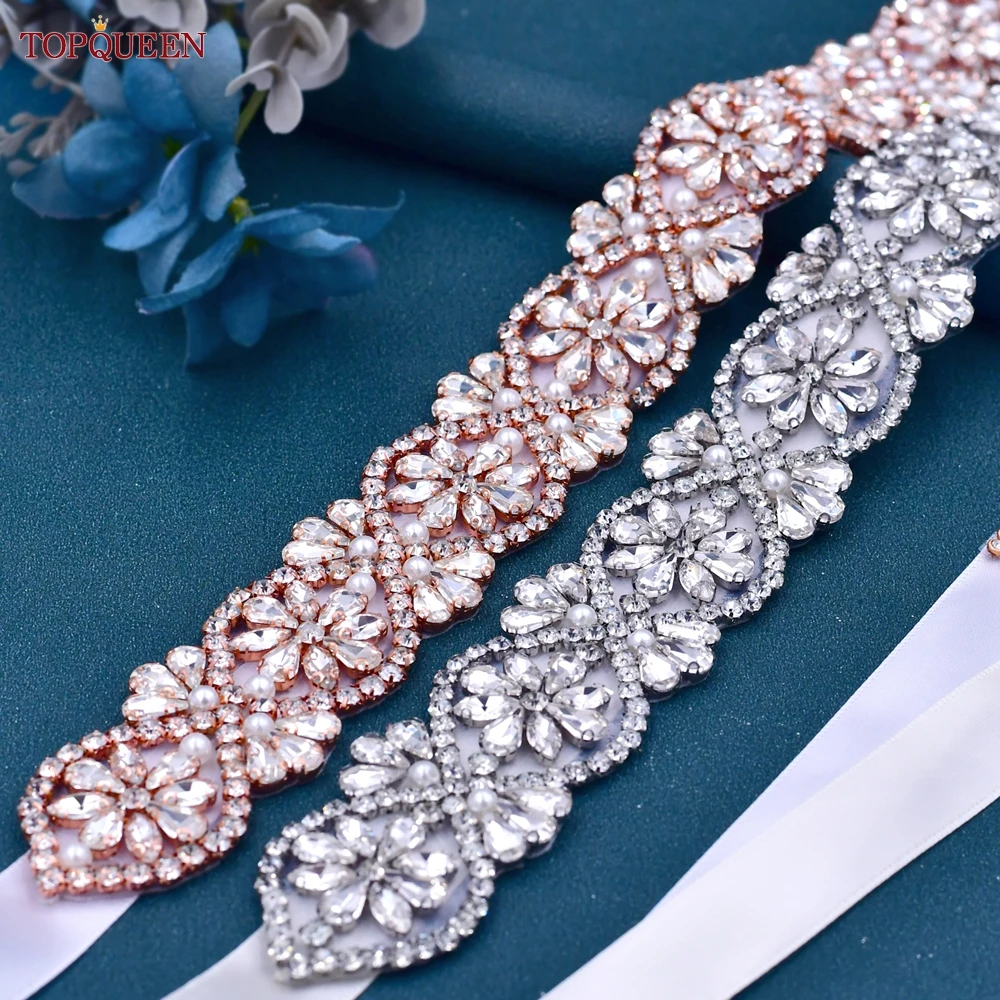 TOPQUEEN S453 Bridal Wedding Belt for Party Evening Dresses Gown Accessories Rhinestones Decoration Women Moroccan Luxury Sash