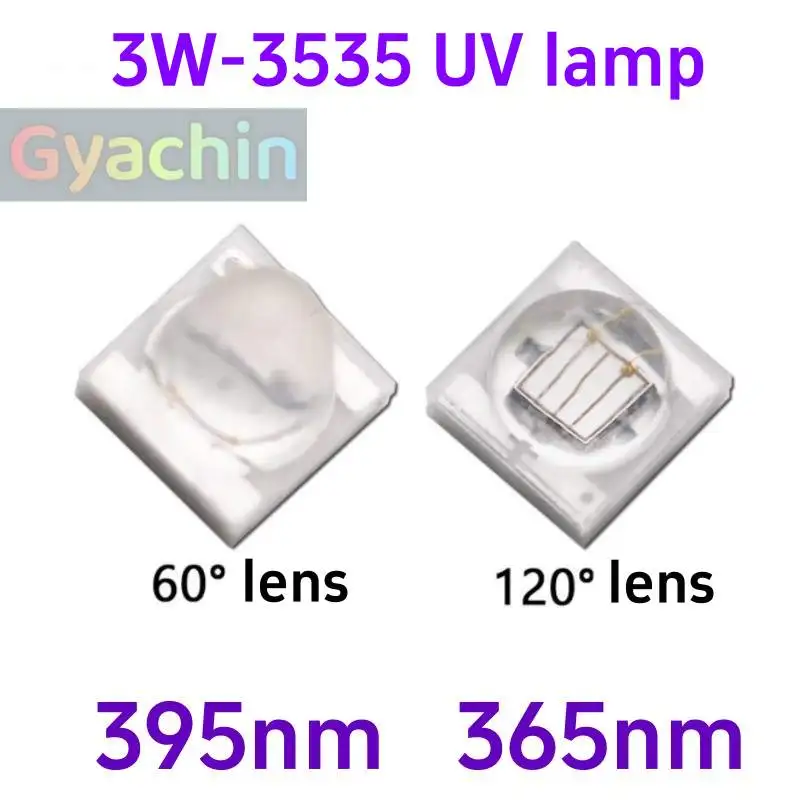 10pcs 3535 High-power 3W Violet LED Beads, 365nm/370/395/400nm UV, for Curing and Fluorescent Agent Detection, SMD Purple Light