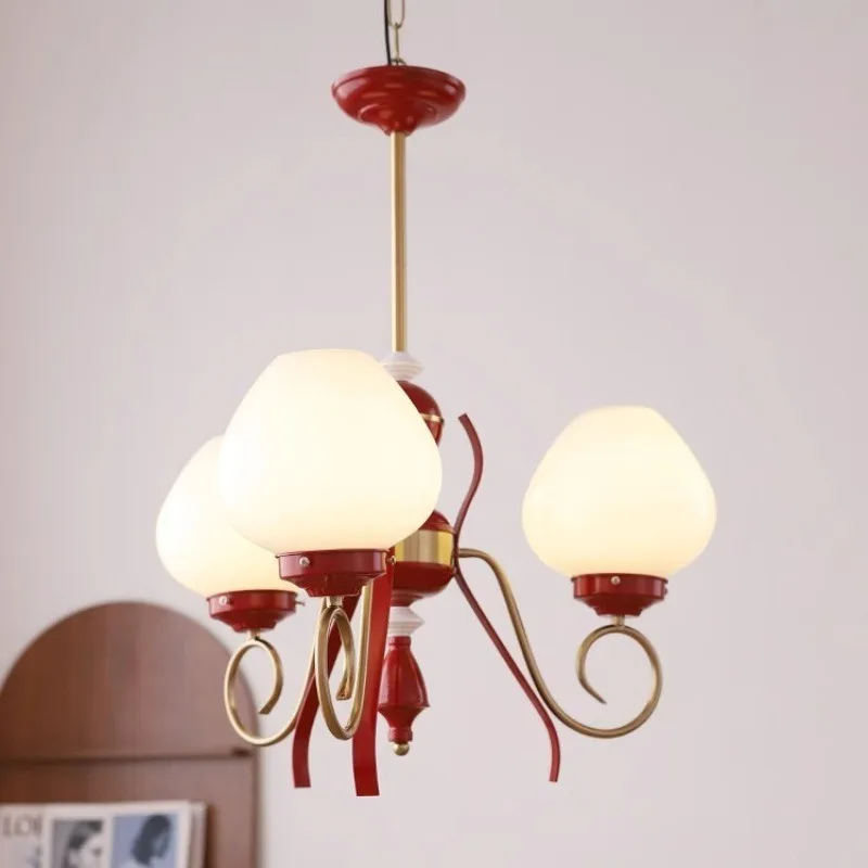 French cream wind ancient flower bud glass living room chandelier, American ins pastoral bedroom study retro B & B lamp