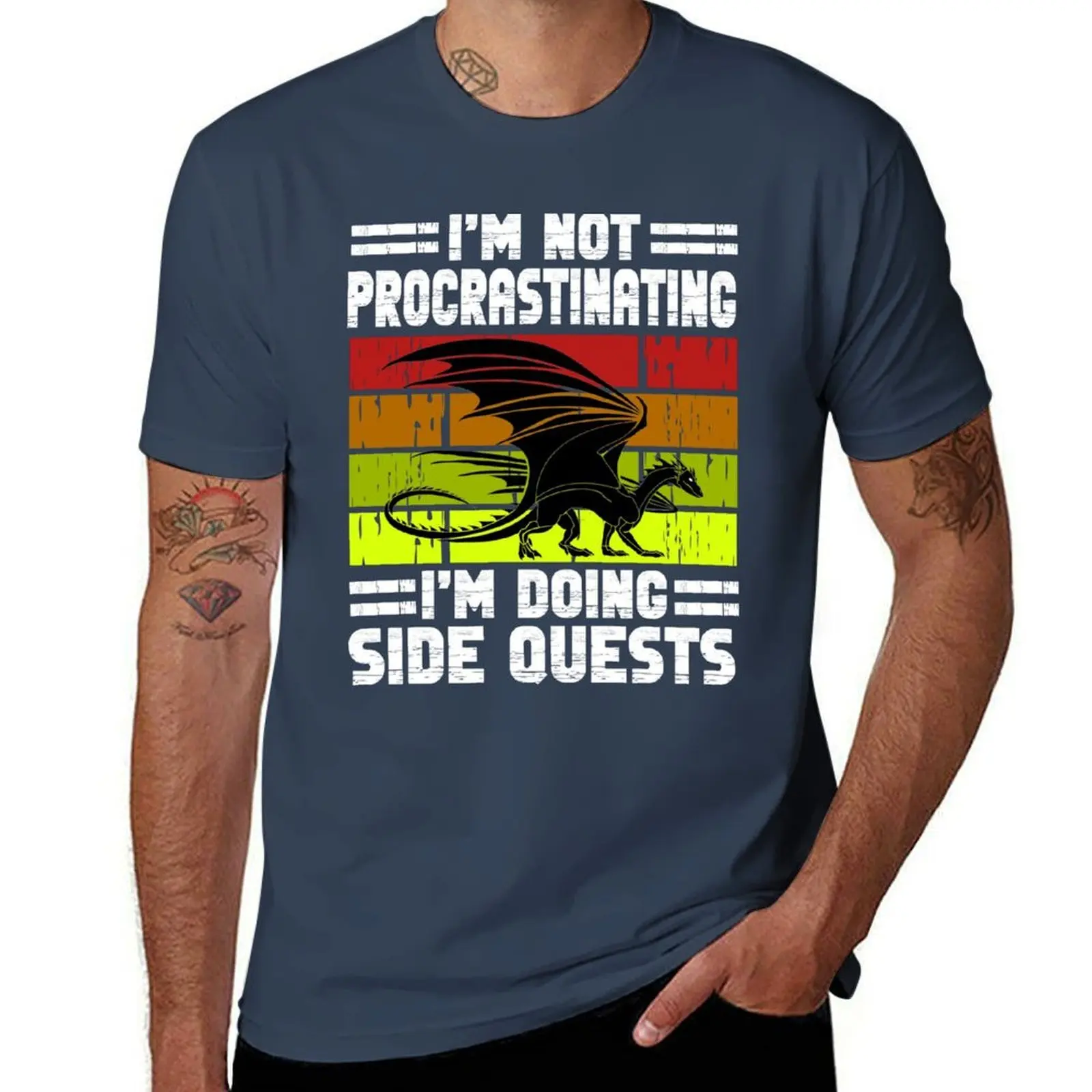 

I'm not Procrastinating I'm Doing Side Quests, Vintage Dragon Sunset T-Shirt printed t shirts for man T-Shirt