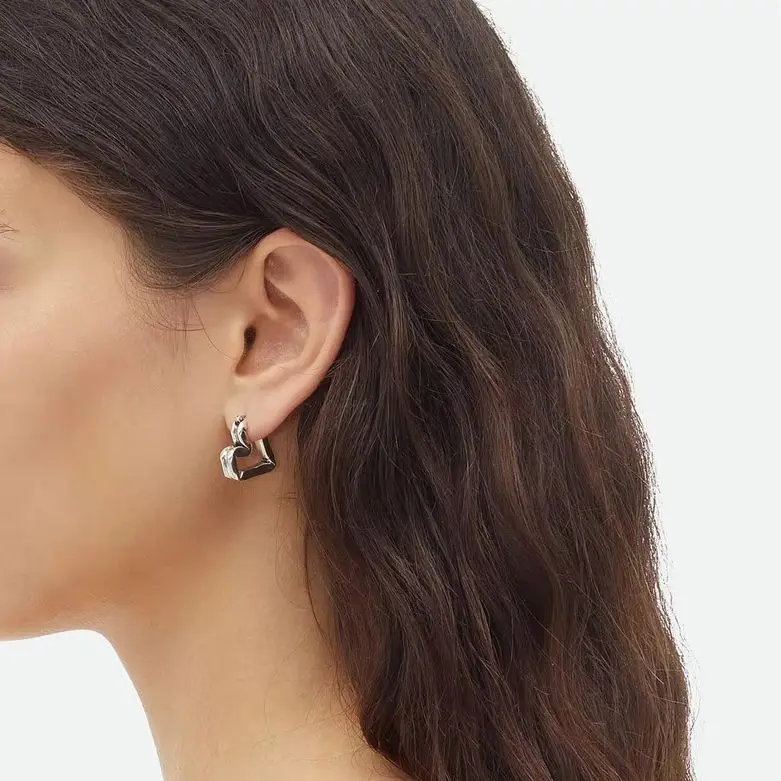 Europe America 18K Gold Plated Brass Gold Silver Heart Earrings Women Fashion Jewellery Trend