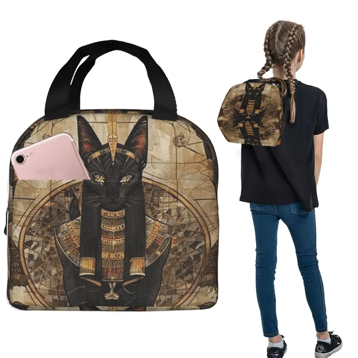 

Ancient Glass Anubis Design Insulated Lunch Bag for Women Children Portable Food Boxes Thermal Lunch Box Tote