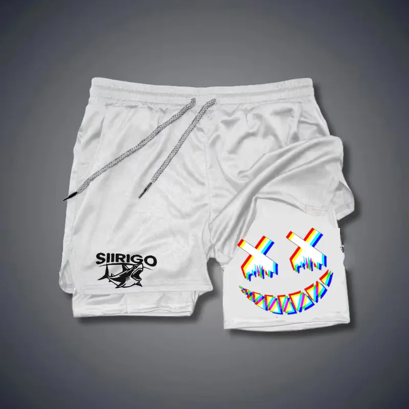 الرجال الوجه المبتسم المطبوعة سراويل اللياقة البدنية طبقة مزدوجة 2 في 1 التجفيف السريع اللياقة البدنية في الهواء الطلق الترفيه التدريب السراويل الرياضية RL0234 #4