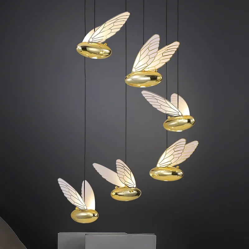 Wing Gold Bee Led Pendant Lights Ceiling Lamps Hotel Hallway Dining Room Art Luxury Hanging Lamp Home Decor Stairs Luster