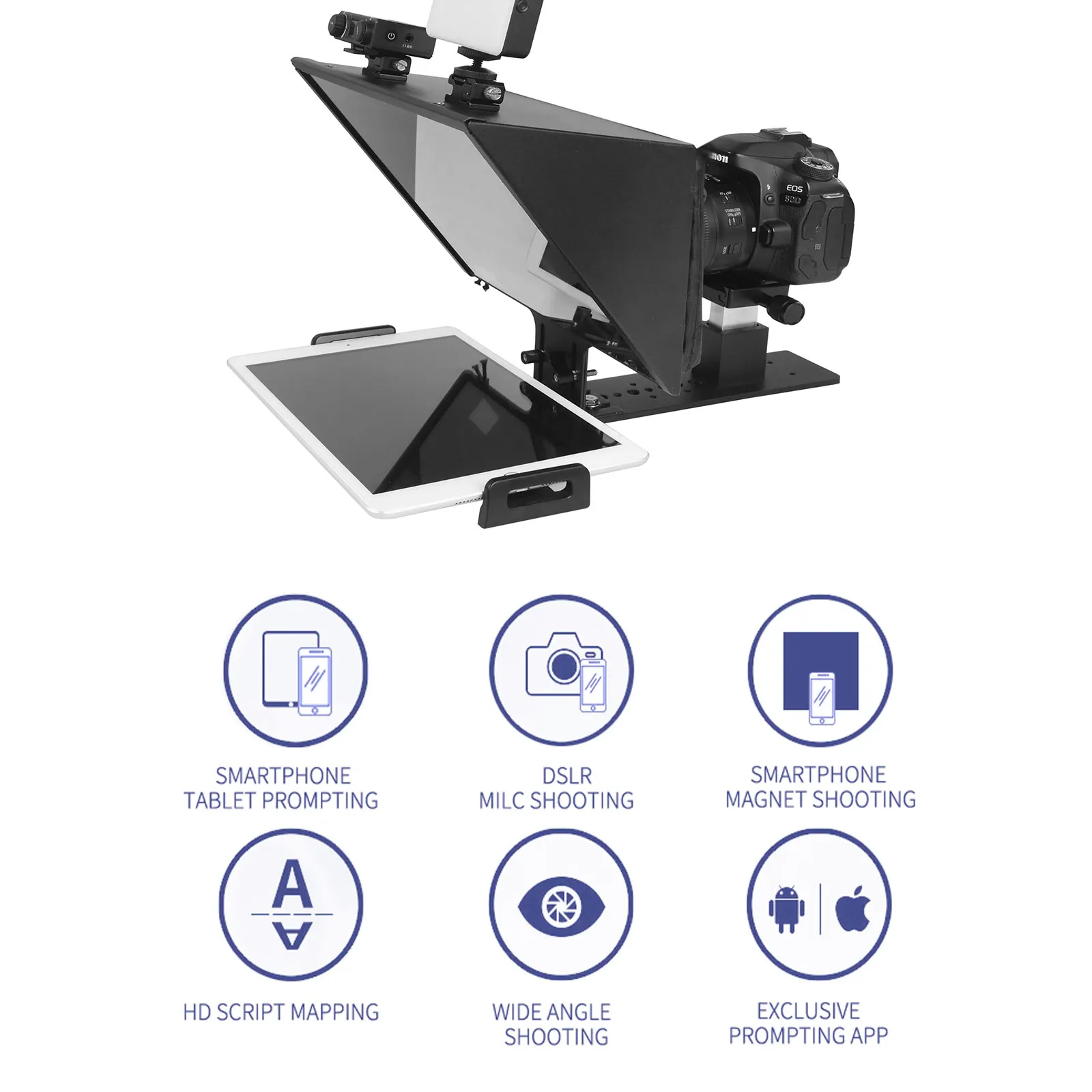

FEELWORLD TP13A Teleprompter for Phone Tablet DSLR 11" Max Tablet Support 24mm Wide-Angle Bluetooth Remote Dedicated APP