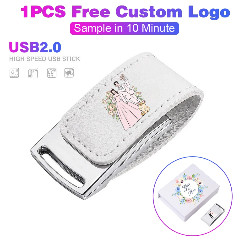 

Бесплатный индивидуальный логотип, ручка с цветной печатью, USB-флеш-накопитель, кожаная металлическая коробка с памятью, креативный свадебный подарок, USB-накопитель 64 ГБ