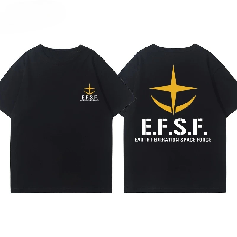 Bandai Gundam Cotton Men's T-Shirt E.F.S.F. Earth Federation Print Casual Oversized Crew Neck Short SleeveSummer AnimeGraphicTee