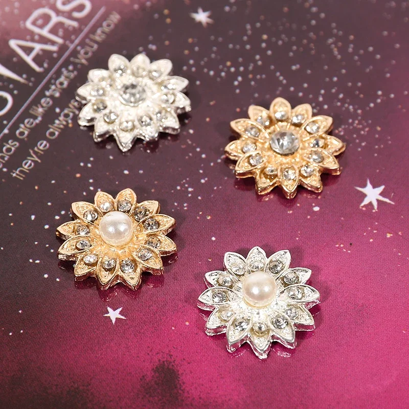 Engood 100Pcs 18mm Daisy Flower Rhinestones Button Sewing Trim & Embellishments Craft Buckles for Wedding DIY Hair  Decoration