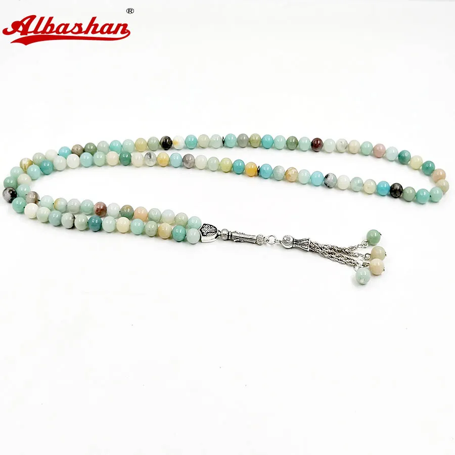 

Tasbih Natural Amazon stone 99 prayer beads Arabian fashion accessory on hand Eid gift Turkish jewelry