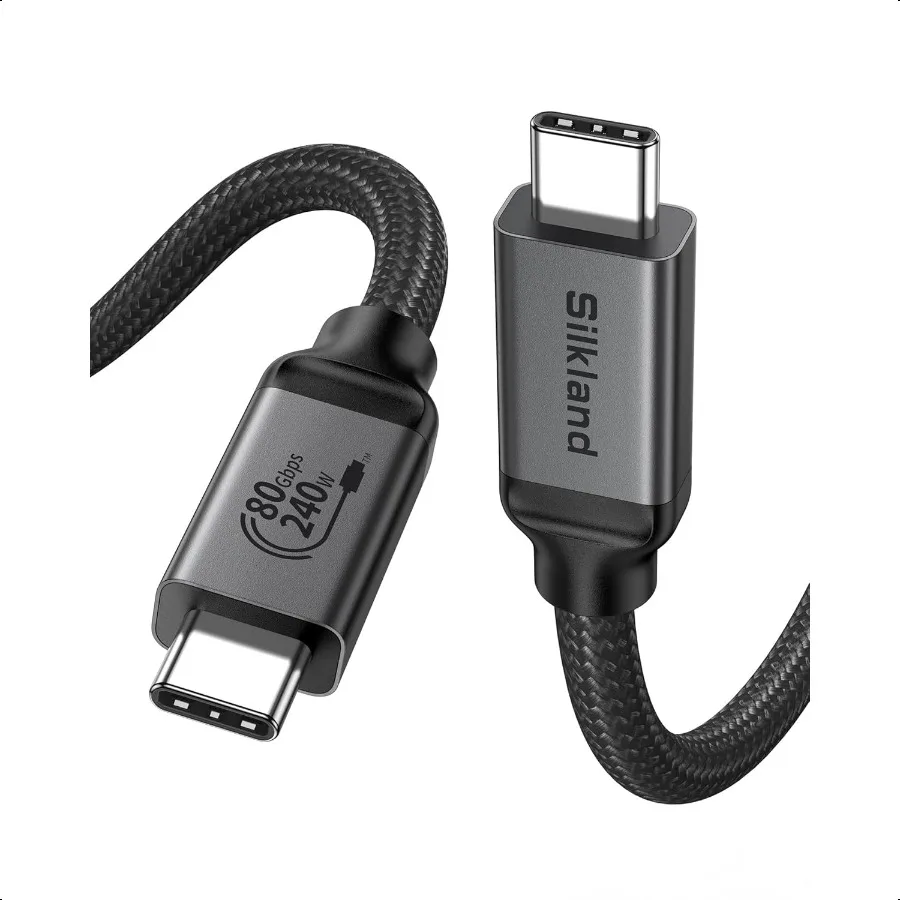 USB 4 80 جيجابت في الثانية لكابل Thunderbolt 5 بطول 5 أقدام [معتمدة USBBIF] ما يصل إلى عرض النطاق الترددي إلى 120 جيجابت في الثانية لكابل شاشة USB C المضفر المزدوج 8K 240 وات