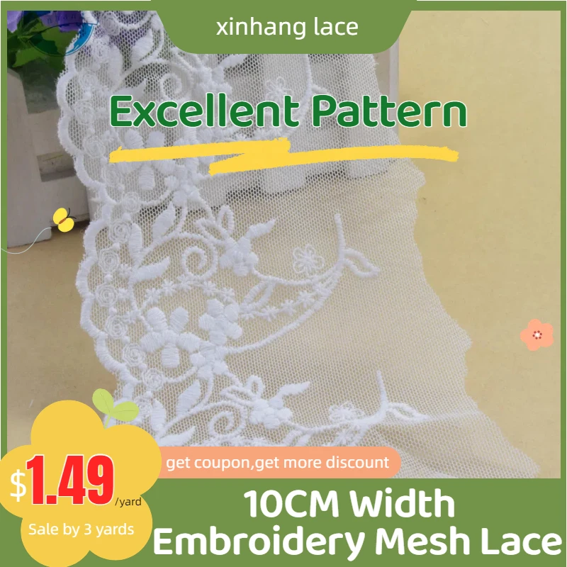 

3yards 10cm width Cotton embroid lace sewing ribbon guipure trims fabric warp knitting DIY Garment Accessories wedding lace#3364