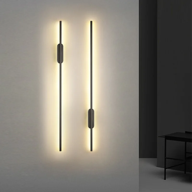 الحد الأدنى طويل Led أضواء الجدار الأسود داخلي الديكور غرفة نوم السرير مصابيح الحائط درج المدخل الحديثة المنزل الشمعدان الداخلي