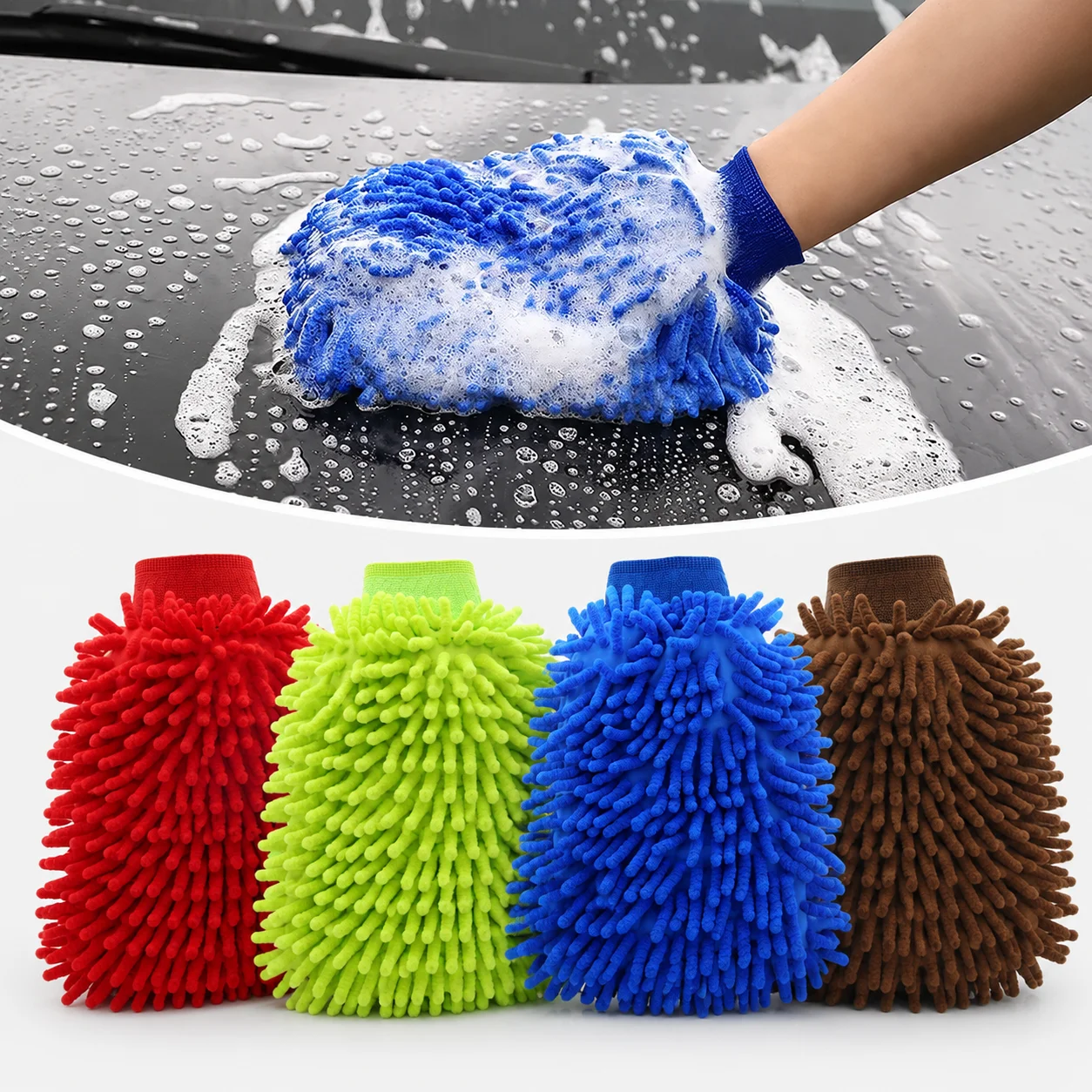 Microfiber Chenille Car Wash Mitt Double Sided Auto Gloves Ultra Absorbent Scratch Free Car Cleaning Sponge Towel Tool