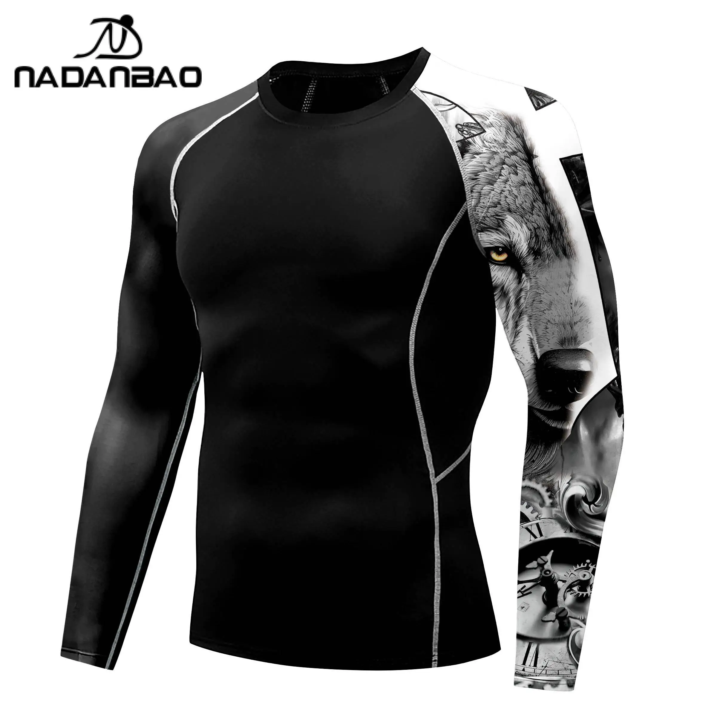 Nadanbao Quick Drying Surfing Wetsuit for Men 3D Printing Fitness T-Shirt Beach Party Swimwear Surfing Beachwear Top Clothes