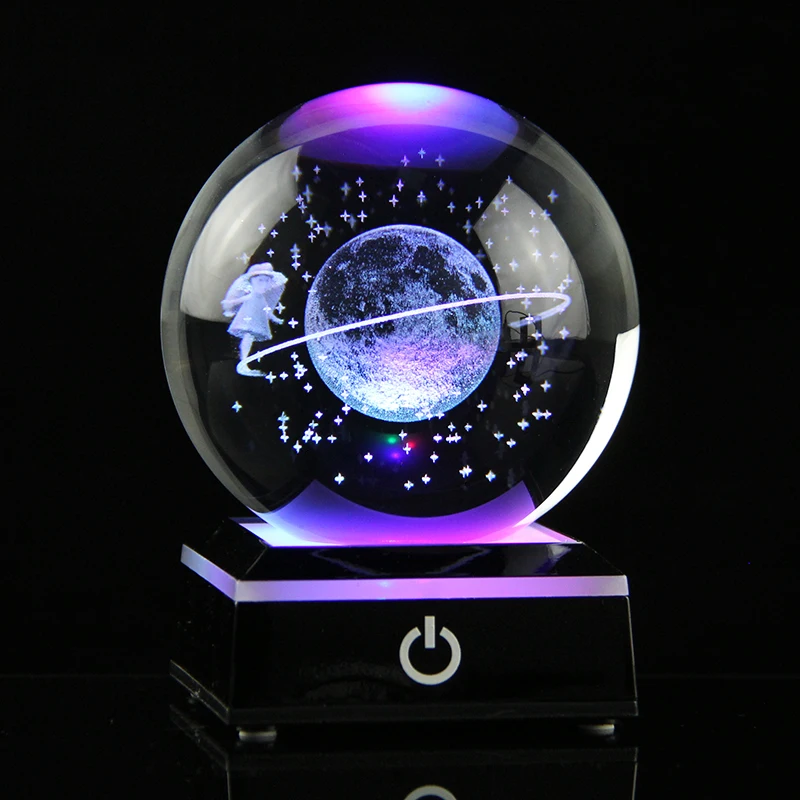 6/8cm 3D Planetary Galaxy Astronaut Crystal Ball Bedside Light Night Lamp Astronomical Souvenir Home Decoration Birthday Present