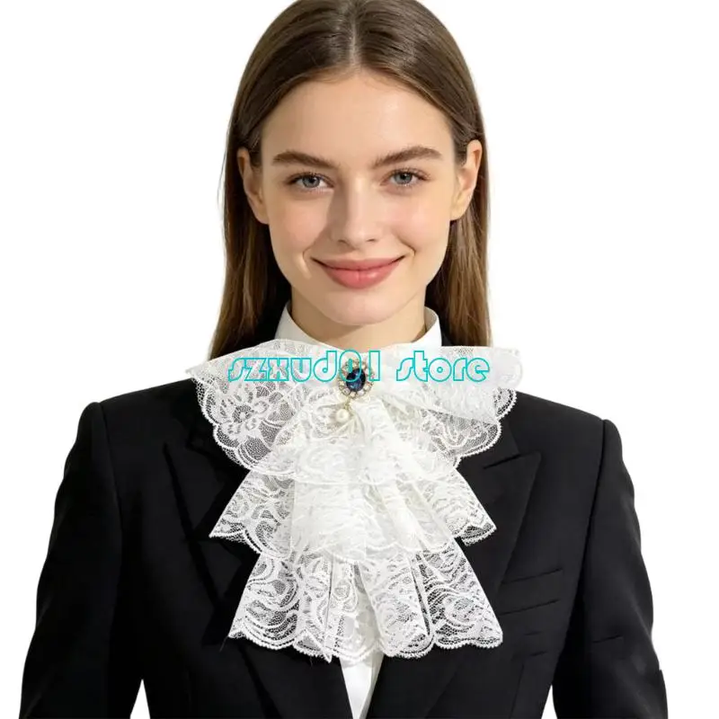 1XCA Elegant Victorian Detachable Collar Double Layer Lace Design Cosplay Accessory Suitable For Office Party And Daily Wear