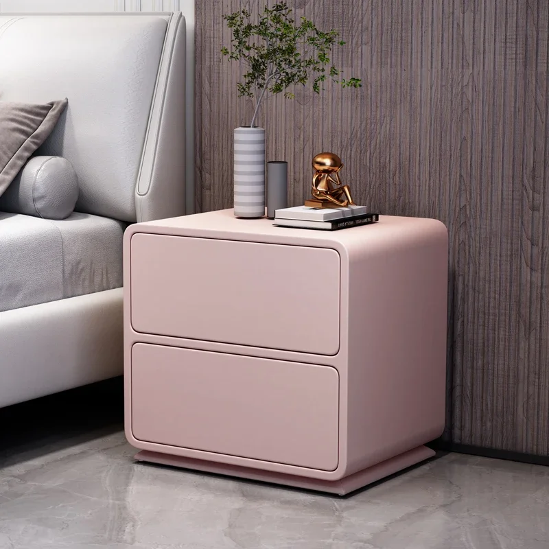 Modern Style Leather Bedside Table Soid Color Wooden 2 Drawers Bedroom Nightstands Side Storage Cabinet End Table