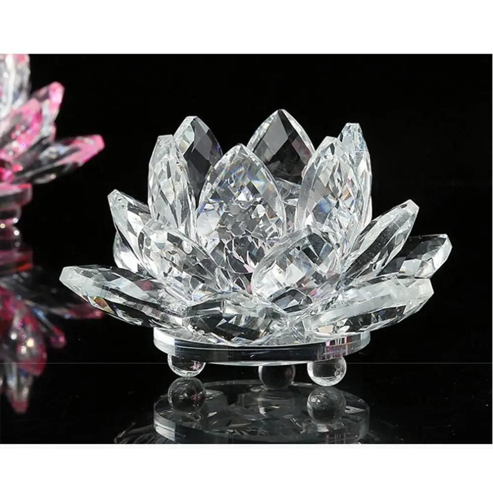 Hue Reflection Crystal Lotus Flower Anti-slip Sturdy Glass Lotus Feng Shui Decor 3 Layers Lucky Charm Sun Catcher Ornaments