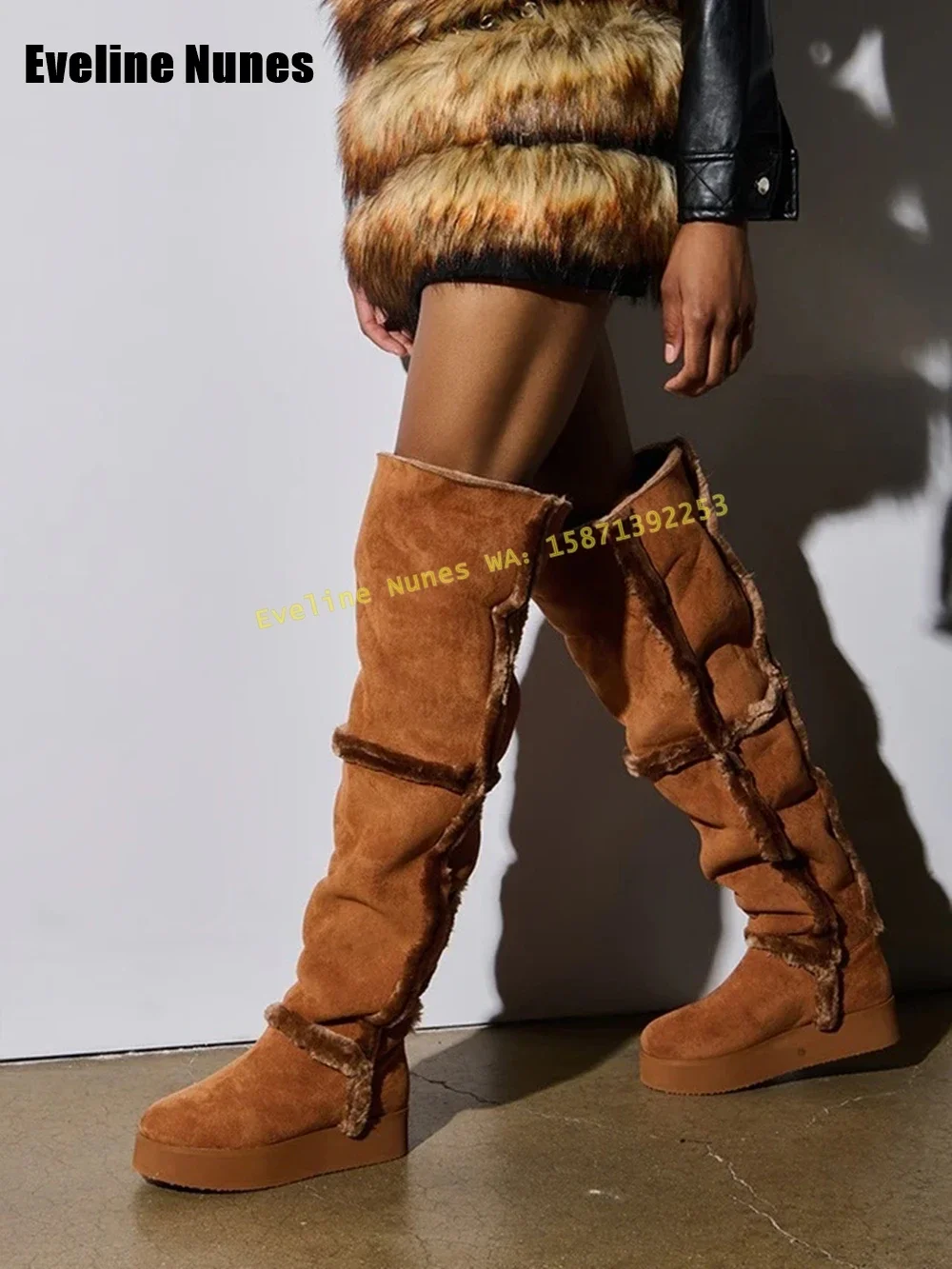 

Black and White Patchwork Sleeve Boots 2024 Winter Trend Round Toe Thick Sole Pull On Large Size 35-47 Women Fashion Snow Booty