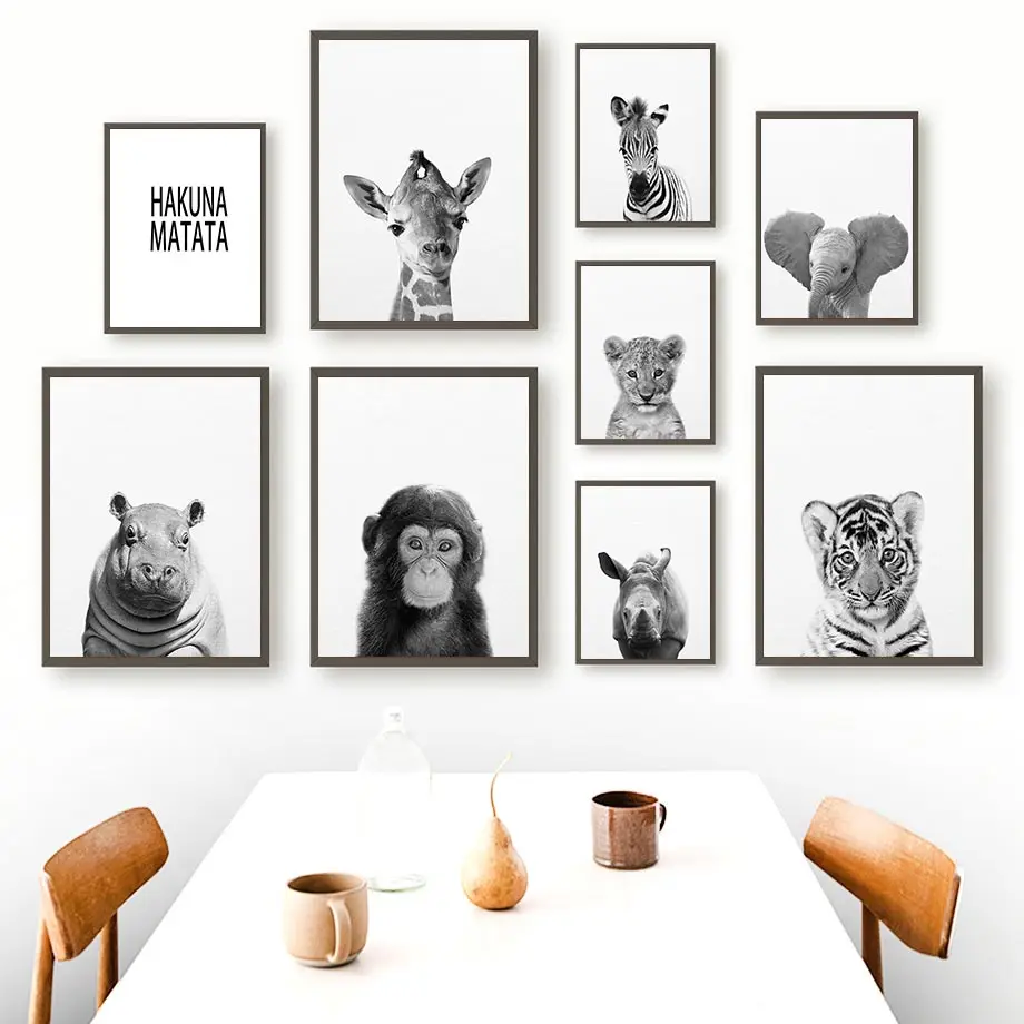 

Baby Zebra Deer Elephant Rhinoceros Monkey Poster Animals Canvas Painting Nursery Wall Art Print Nordic Picture Kids Room Decor